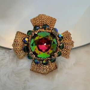 Rare Napier Vintage Maltese Cross Gold And Aurora Borealis Brooch
